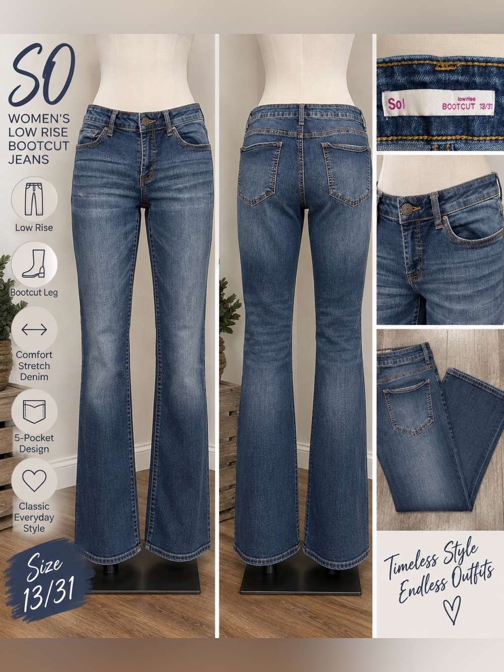 SO Low Rise Bootcut Jeans Women’s 13/31 Blue Stretch Denim